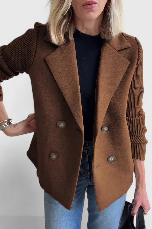 Blazer Femme à Manches Tricotées et Double Boutonnage | Chic et Confort Moderne