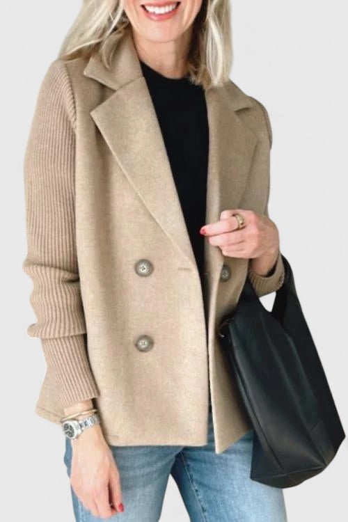 Blazer Femme à Manches Tricotées et Double Boutonnage | Chic et Confort Moderne