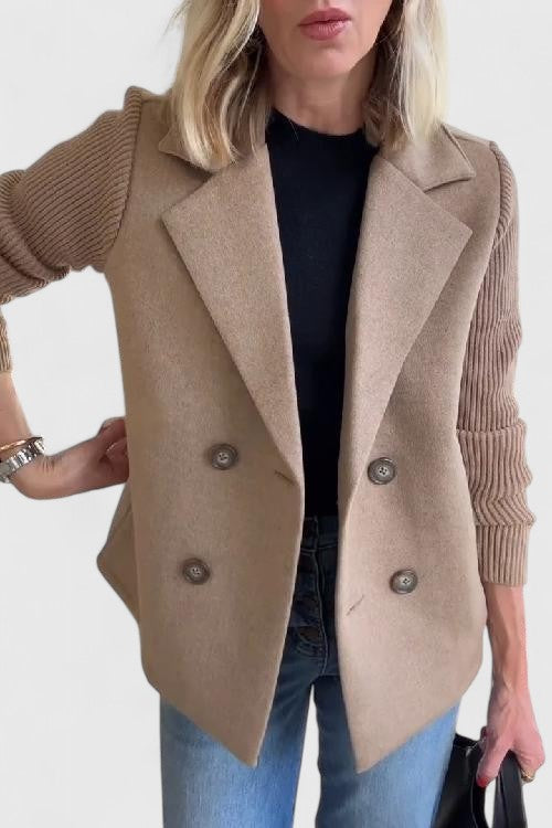 Blazer Femme à Manches Tricotées et Double Boutonnage | Chic et Confort Moderne
