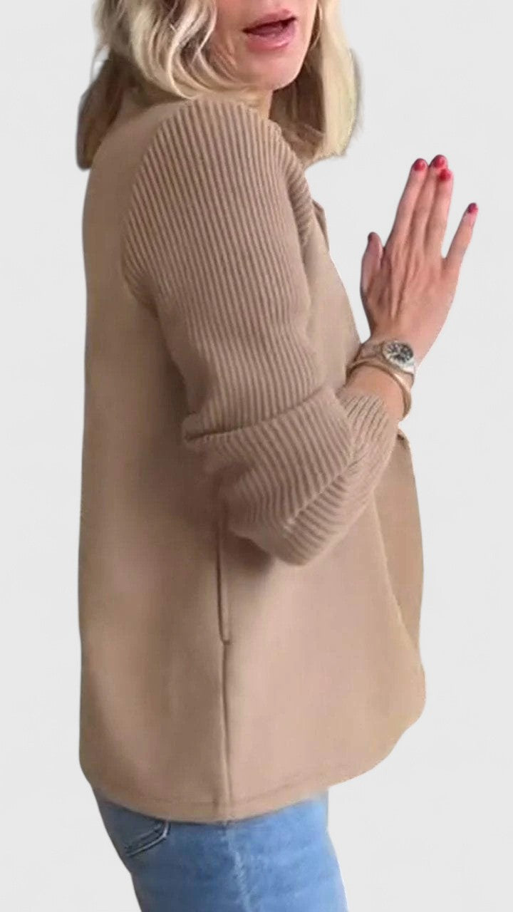 Blazer Femme à Manches Tricotées et Double Boutonnage | Chic et Confort Moderne