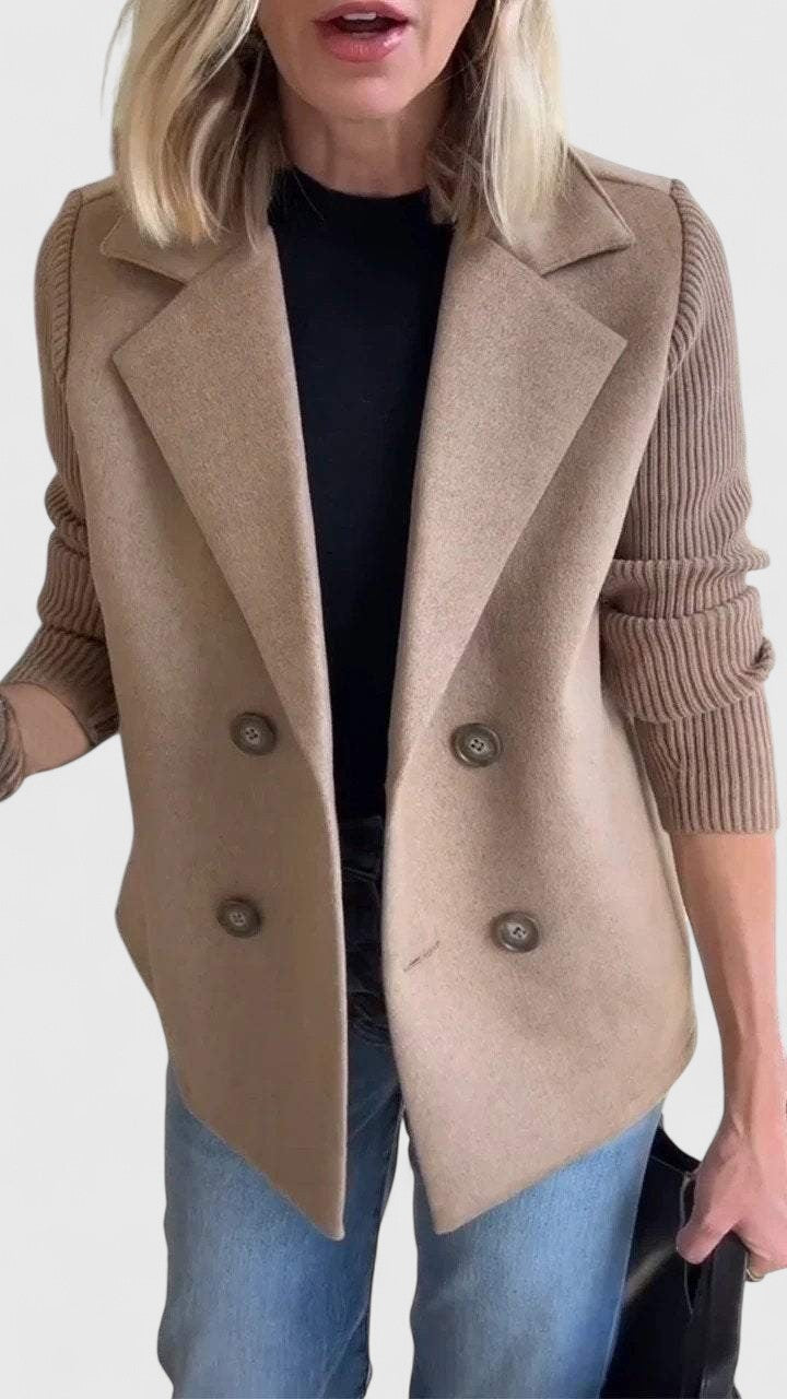 Blazer Femme à Manches Tricotées et Double Boutonnage | Chic et Confort Moderne