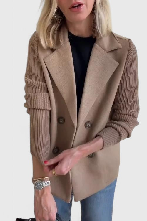 Blazer Femme à Manches Tricotées et Double Boutonnage | Chic et Confort Moderne