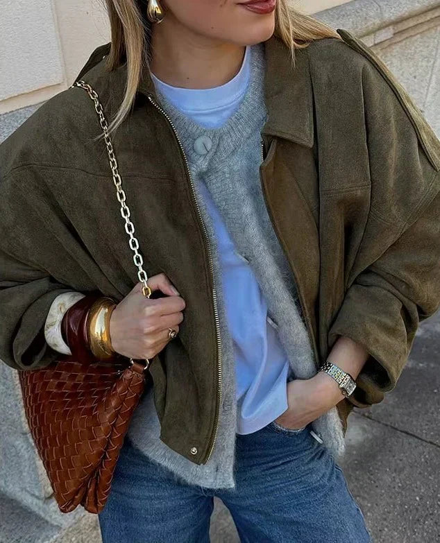 Oversized Velours Jacket Femme | Veste Chic et Confortable pour l’Automne