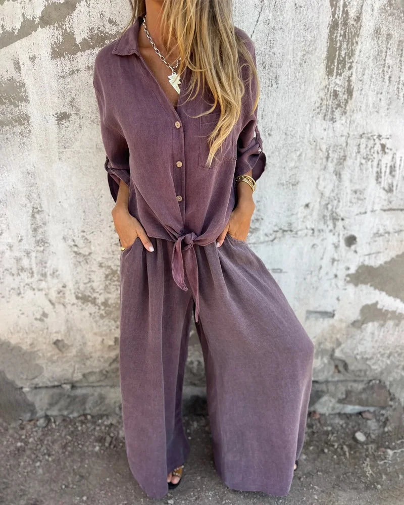 Emine | Ensemble Femme 2 Pièces Élégant : Blouse Ample à Manches Longues et Pantalon Large