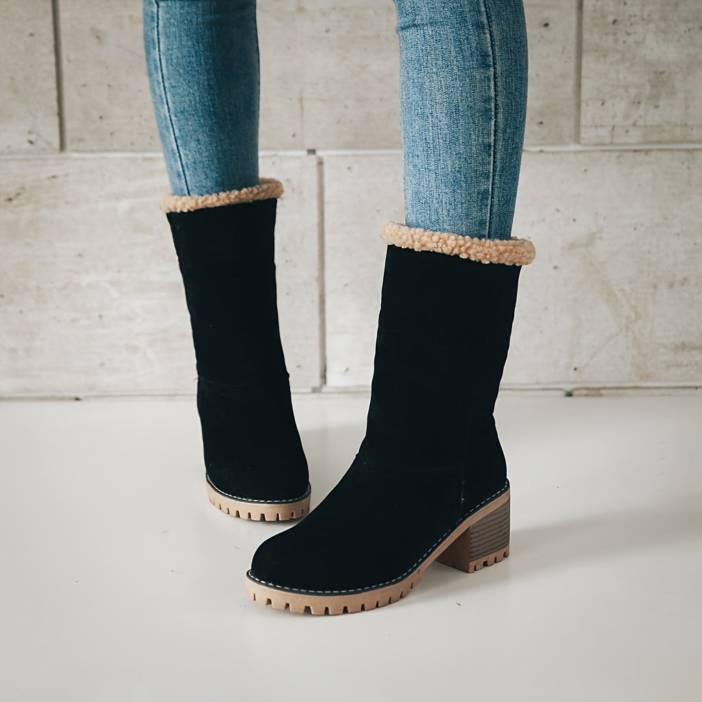 Sylvianne | Bottines Femme Hiver à Enfiler avec Talon Bloc et Doublure Chaude