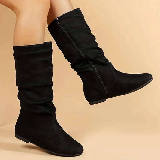 Andrée | Bottes Hautes Élégantes pour Femme avec Fermeture Éclair Latérale et Semelle Plate