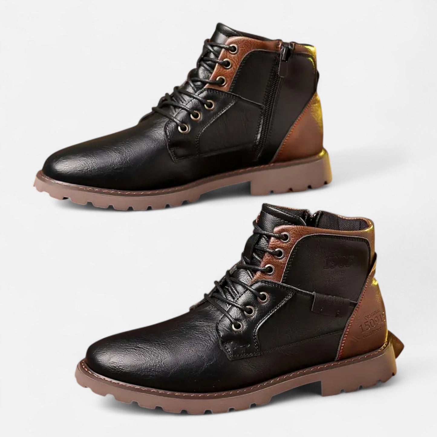 Vintage Leather Lace-Up Boots Homme | Bottines à Lacets avec Fermeture Éclair | Élégance Intemporelle & Résistance Moderne