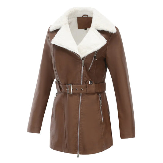 Veste Hiver Femme en Mouton Synthétique | Style Biker et Confort Absolu