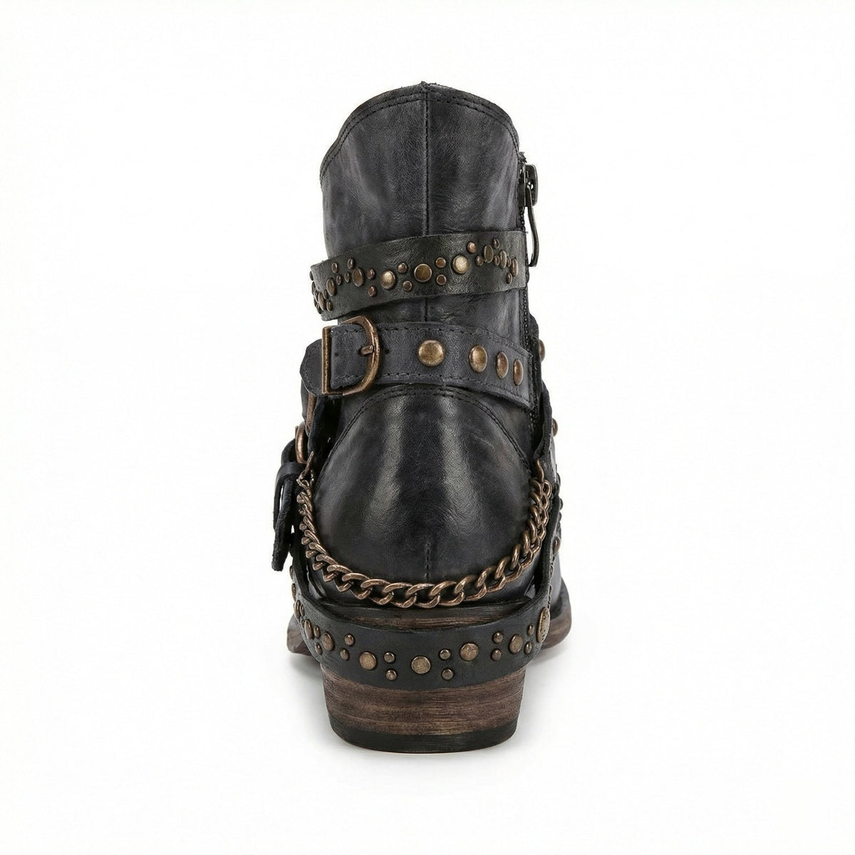 Bottines femme | Bottines à chaîne, brides et clous métalliques pour un style affirmé