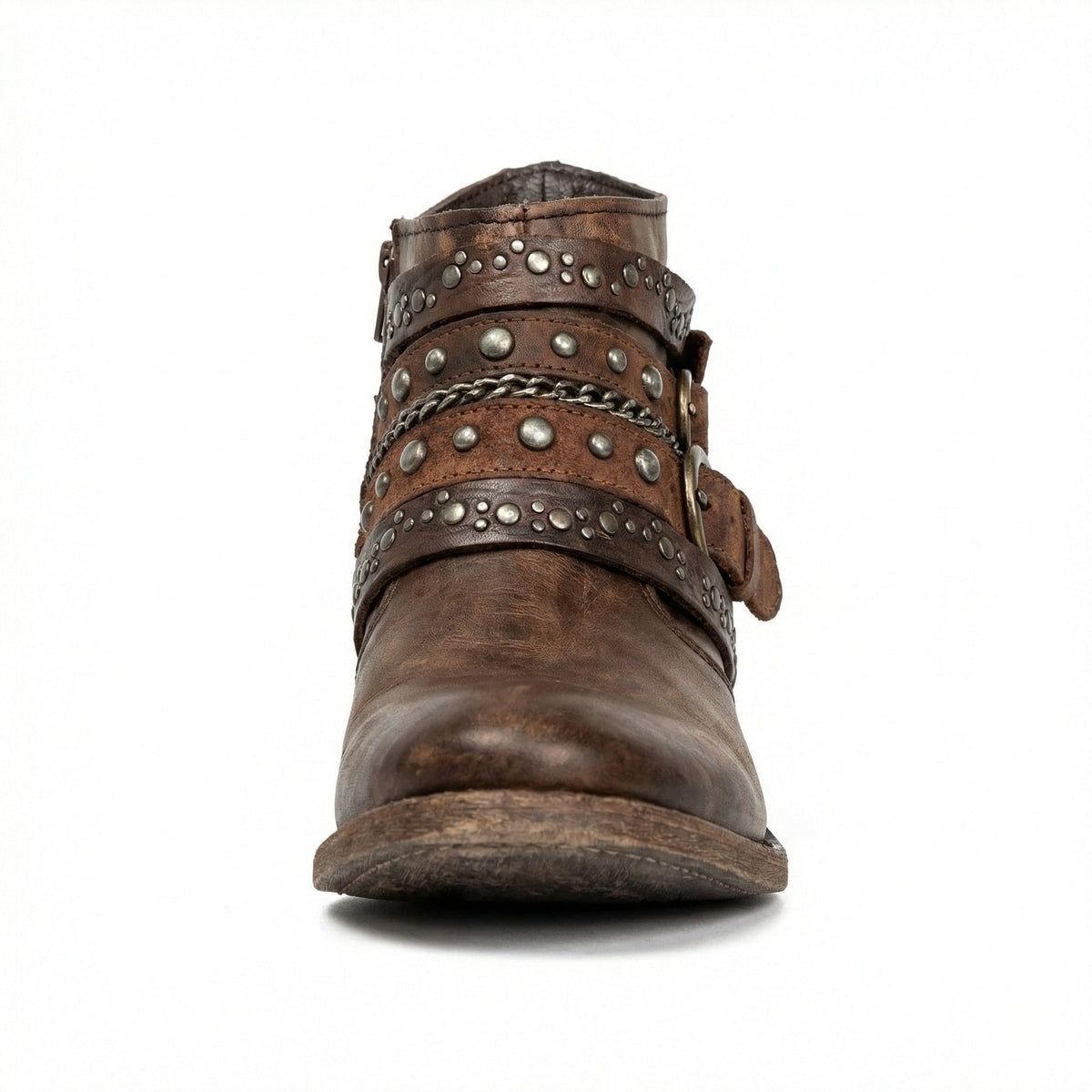 Bottines femme | Bottines à chaîne, brides et clous métalliques pour un style affirmé