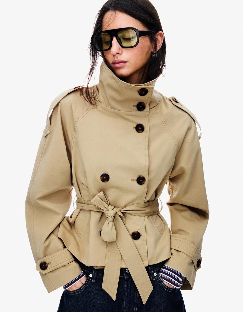 Short Trench Coat Femme | Manteau Chic à Ceinture pour le Printemps