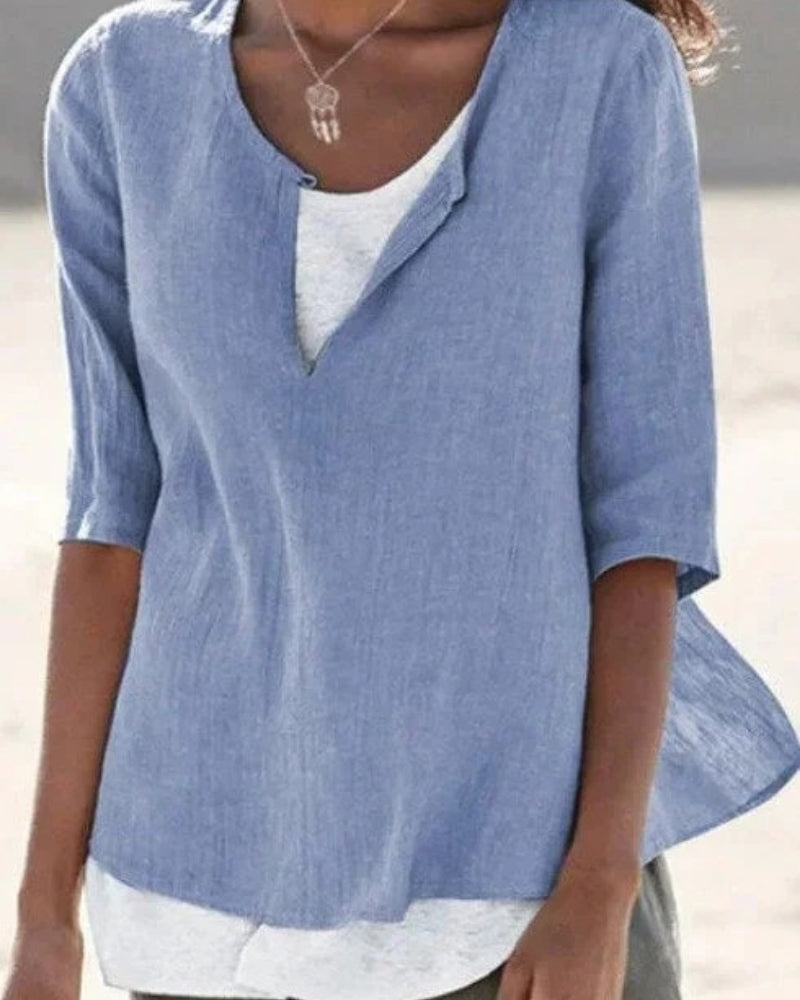 Blouse Décontractée à Effet Superposé pour Femme – Style Léger et Moderne