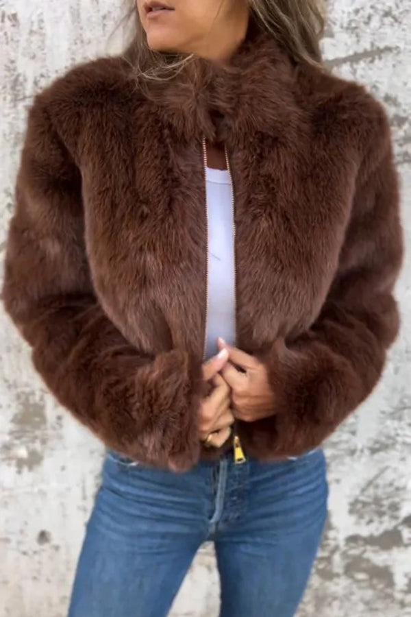 Eulalia | Veste Femme Mode en Fausse Fourrure à Col Montant et Fermeture Éclair
