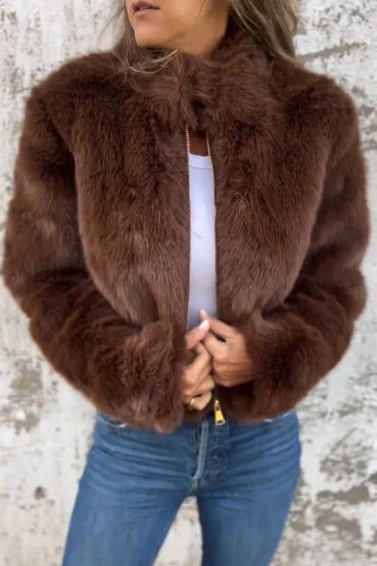 Eulalia | Veste Femme Mode en Fausse Fourrure à Col Montant et Fermeture Éclair