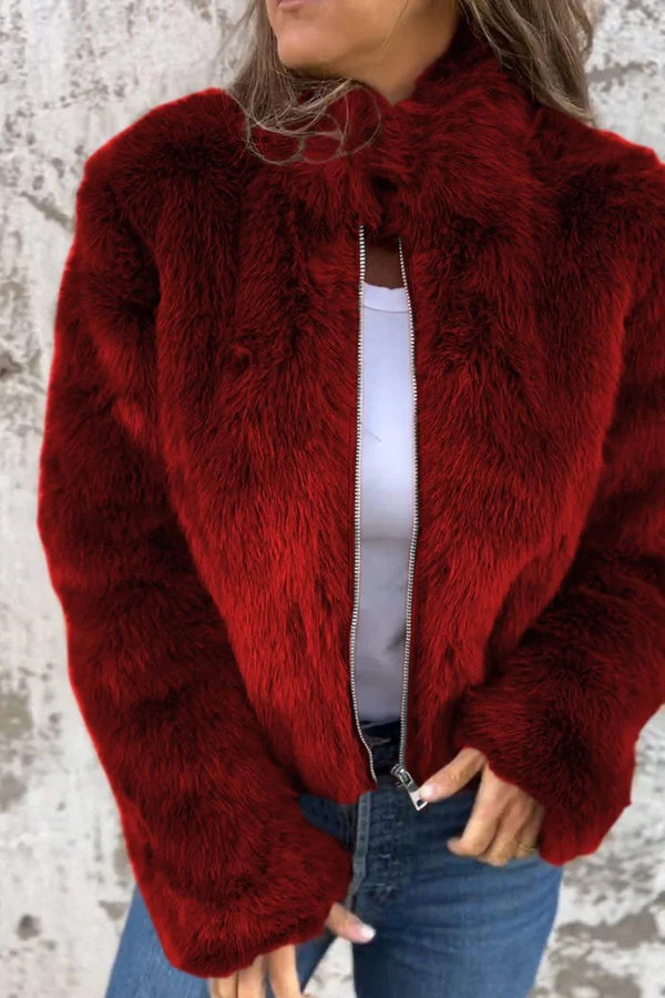 Eulalia | Veste Femme Mode en Fausse Fourrure à Col Montant et Fermeture Éclair