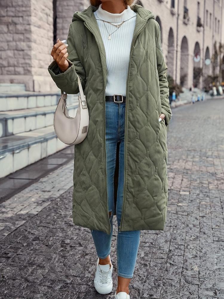 Isabeau | Manteau long femme léger matelassé avec capuche et zip
