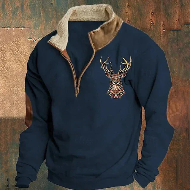 Sweat Hiver Homme | Polaire Douce avec Motif Cerf Brodé