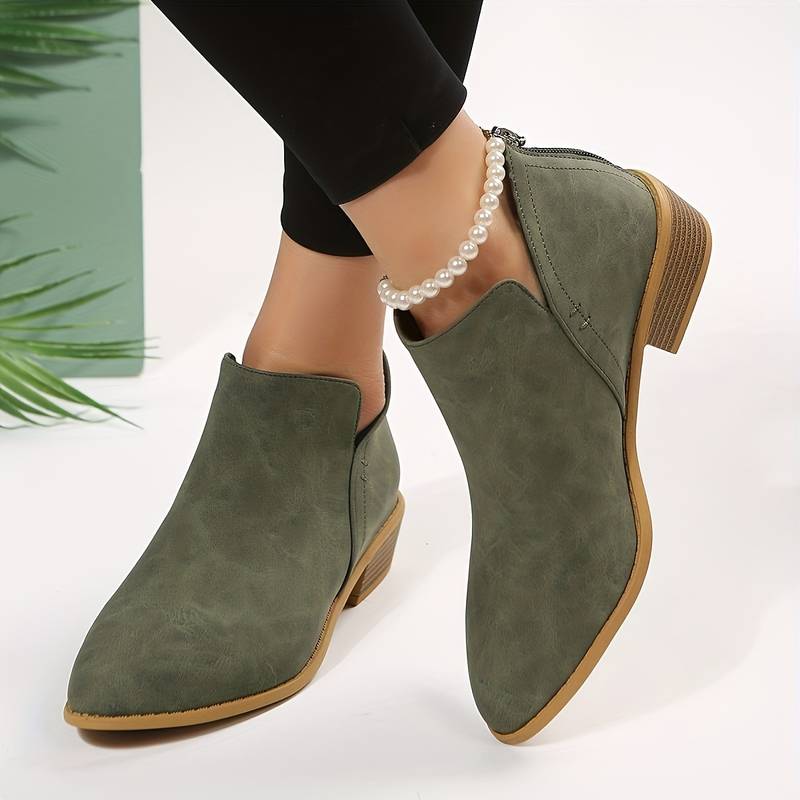 Prairie | Bottines Femme Classiques à Enfiler, Fermeture Éclair Arrière, Talon Bas et Bout Pointu