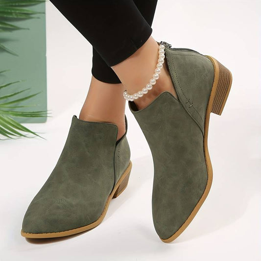 Prairie | Bottines Femme Classiques à Enfiler, Fermeture Éclair Arrière, Talon Bas et Bout Pointu