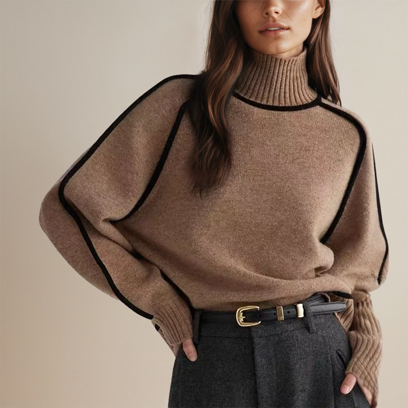 Pull Femme Col Montant | Élégant avec Détails Contrastés pour un Style Intemporel