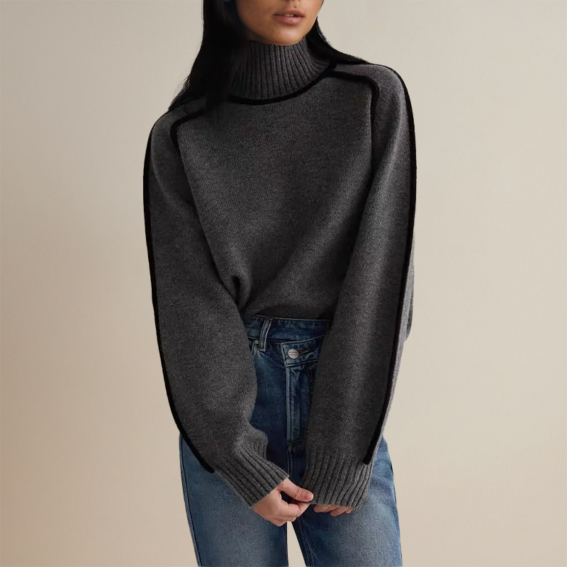 Pull Femme Col Montant | Élégant avec Détails Contrastés pour un Style Intemporel