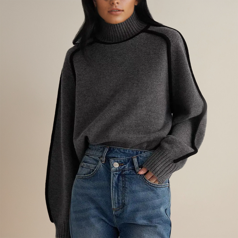 Pull Femme Col Montant | Élégant avec Détails Contrastés pour un Style Intemporel