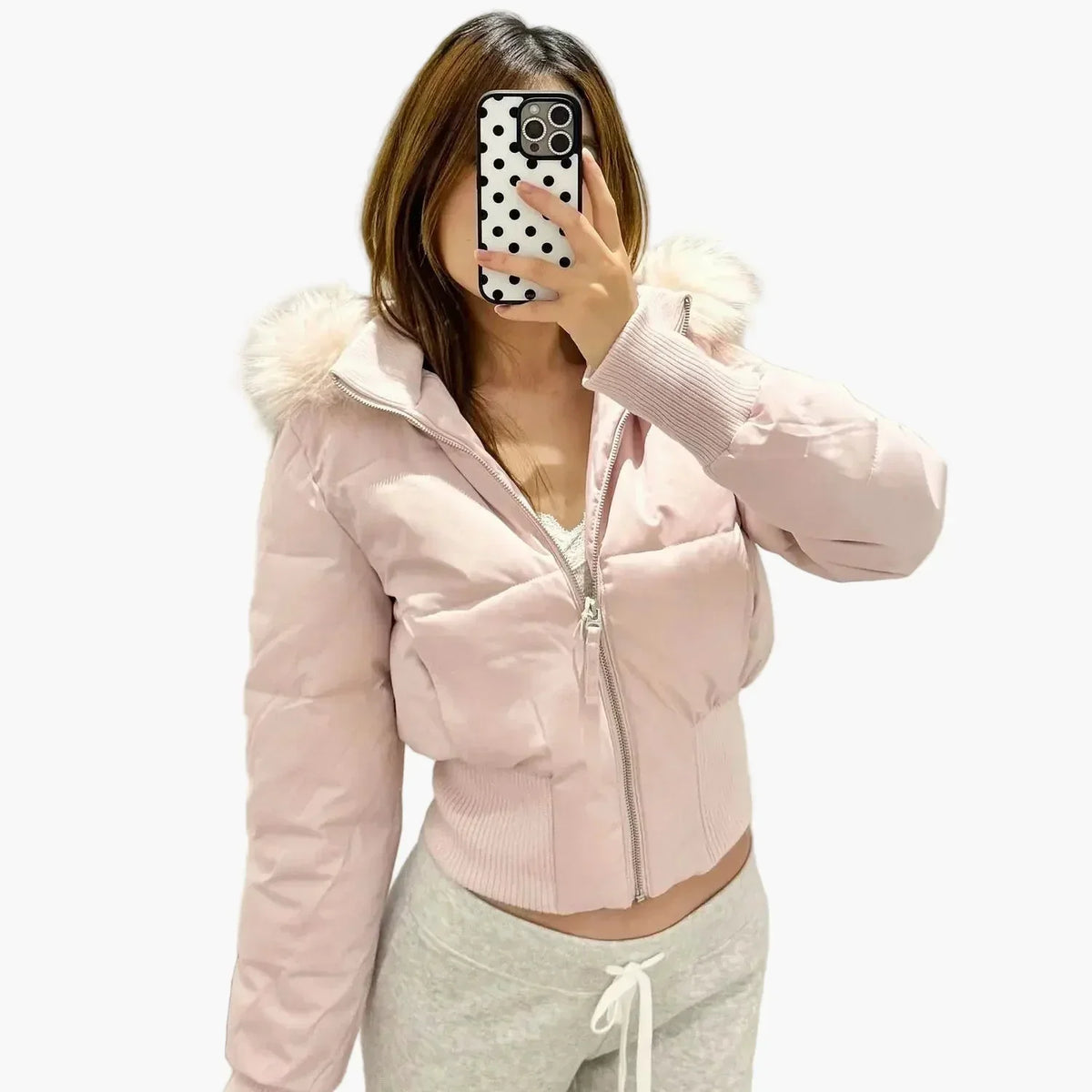 Veste matelassée femme | Veste courte à capuche avec fermeture zippée pour les journées fraîches