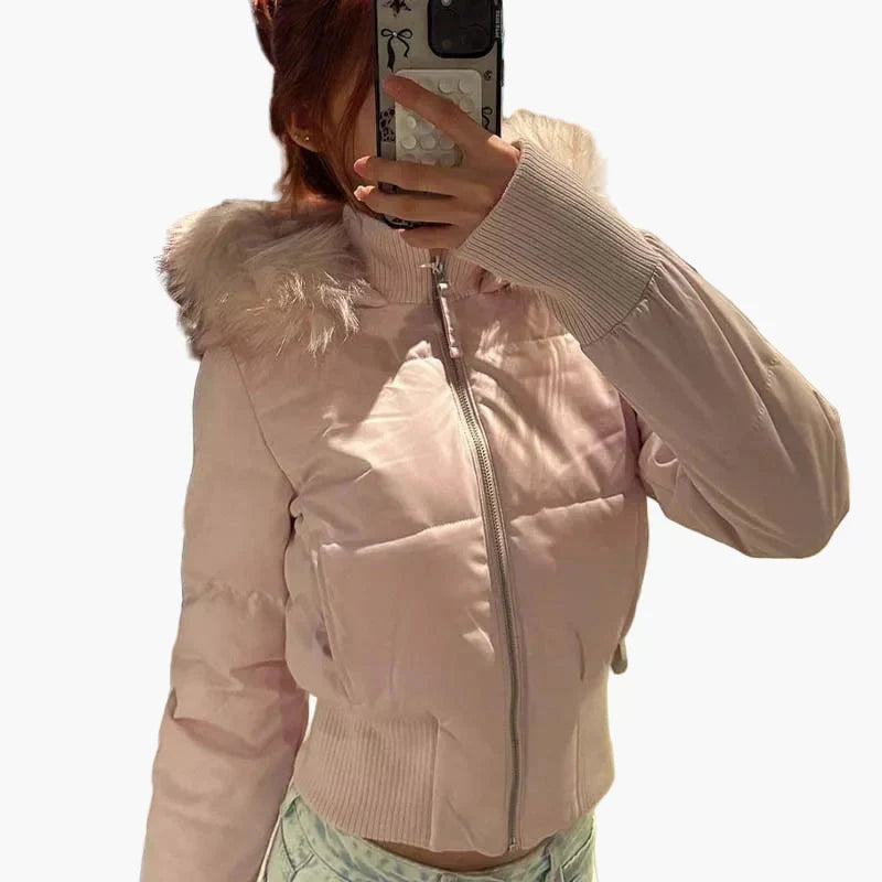 Veste matelassée femme | Veste courte à capuche avec fermeture zippée pour les journées fraîches