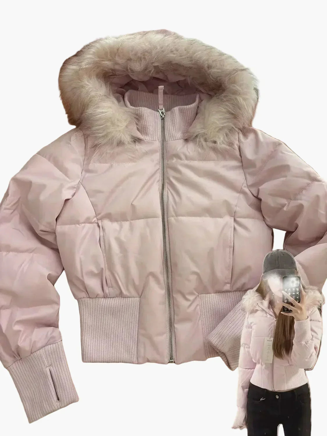 Veste matelassée femme | Veste courte à capuche avec fermeture zippée pour les journées fraîches