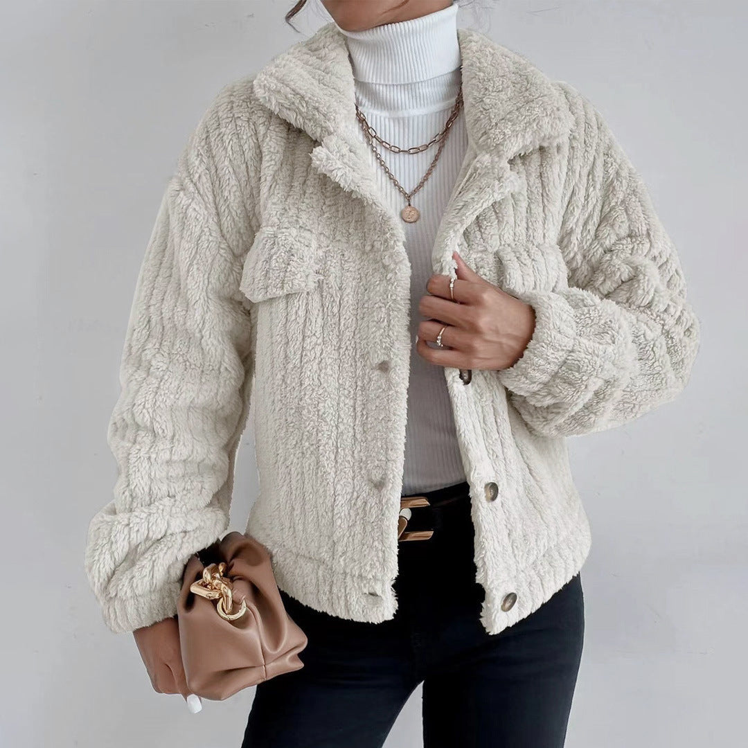 Cicely | Veste Teddy Femme Col Revers Boutonnée, Chaude et Confortable
