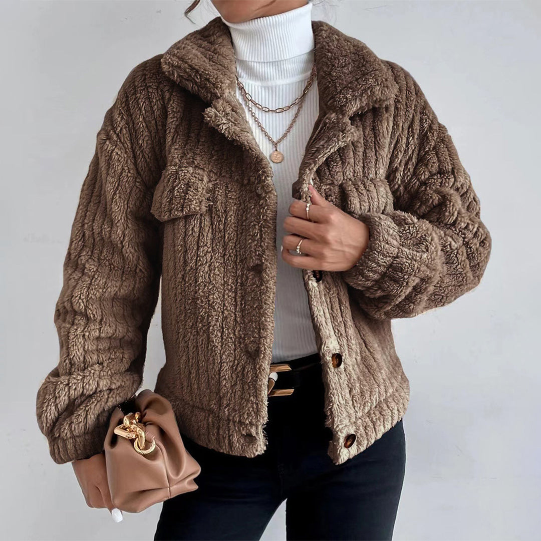 Cicely | Veste Teddy Femme Col Revers Boutonnée, Chaude et Confortable