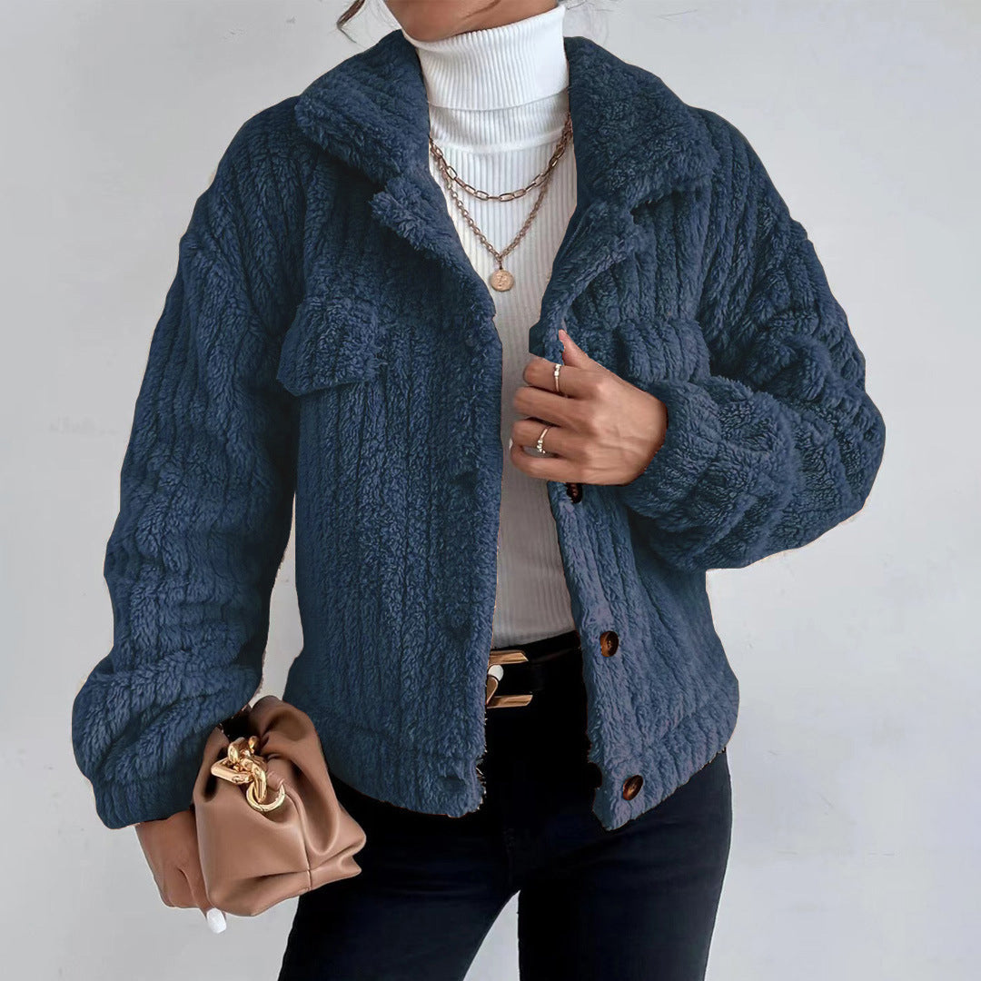 Cicely | Veste Teddy Femme Col Revers Boutonnée, Chaude et Confortable