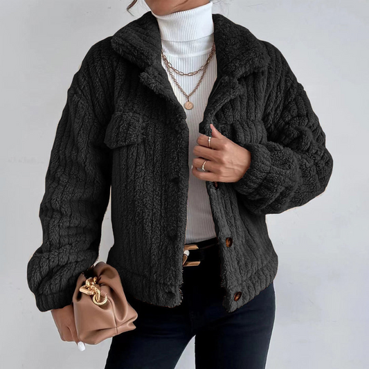 Cicely | Veste Teddy Femme Col Revers Boutonnée, Chaude et Confortable