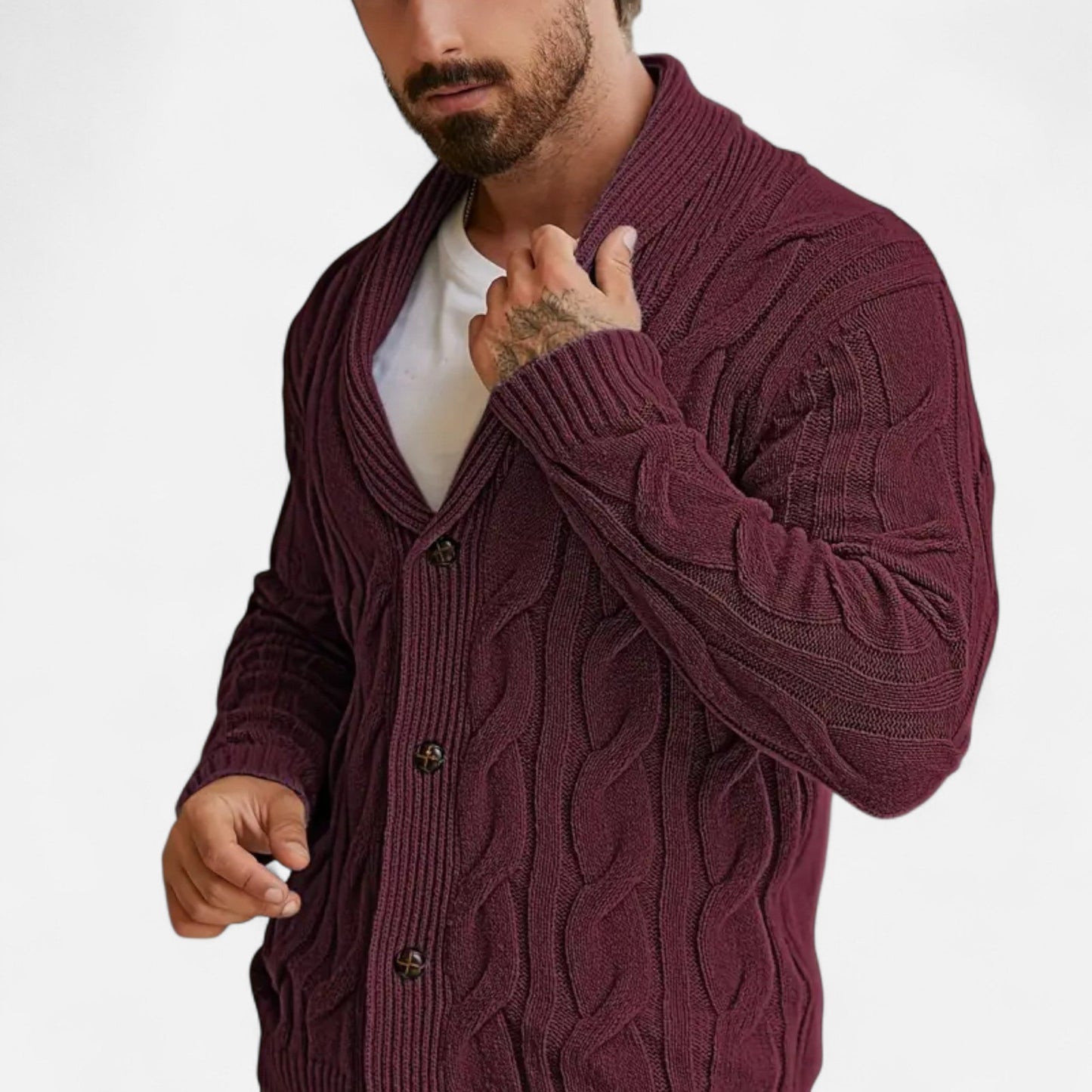 Geometric Knit Cardigan Homme | Gilet en Maille à Col Revers | Élégance Moderne & Confort d’Hiver