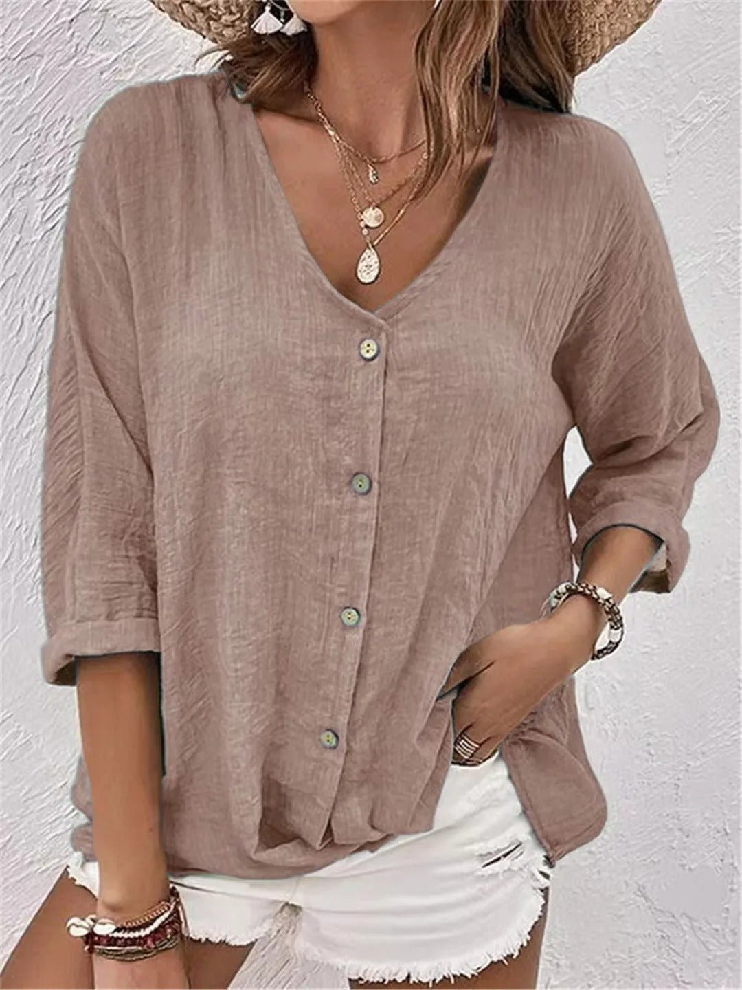 Blouse Élégante à Col V – Style Polyvalent & Confort Léger