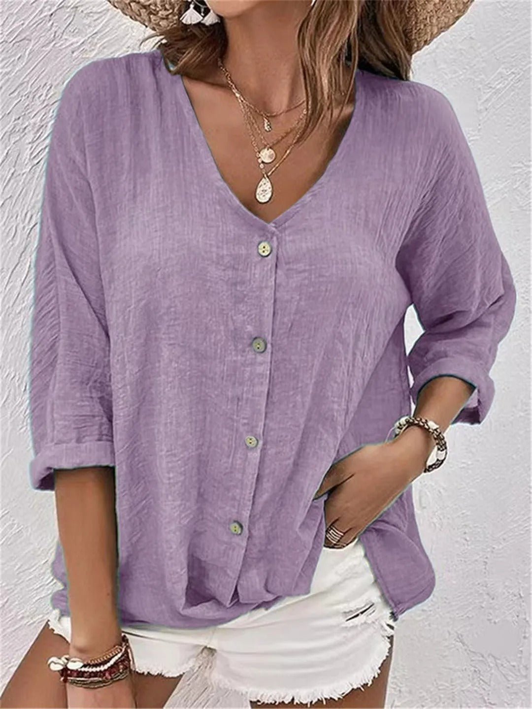 Blouse Élégante à Col V – Style Polyvalent & Confort Léger