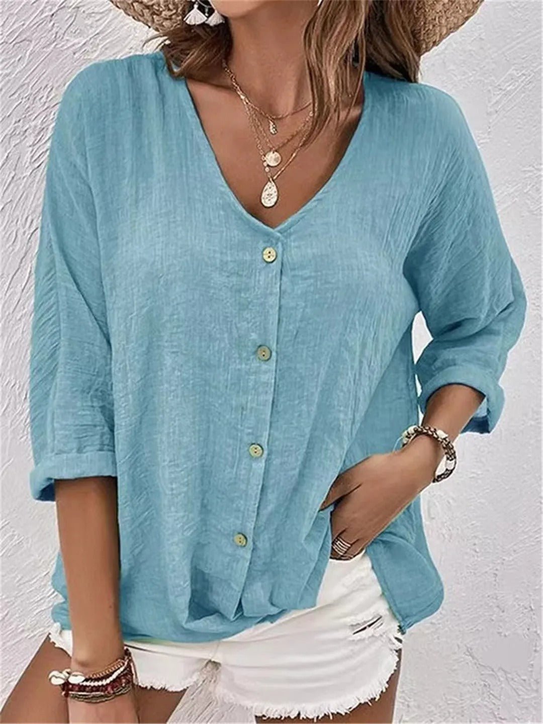 Blouse Élégante à Col V – Style Polyvalent & Confort Léger