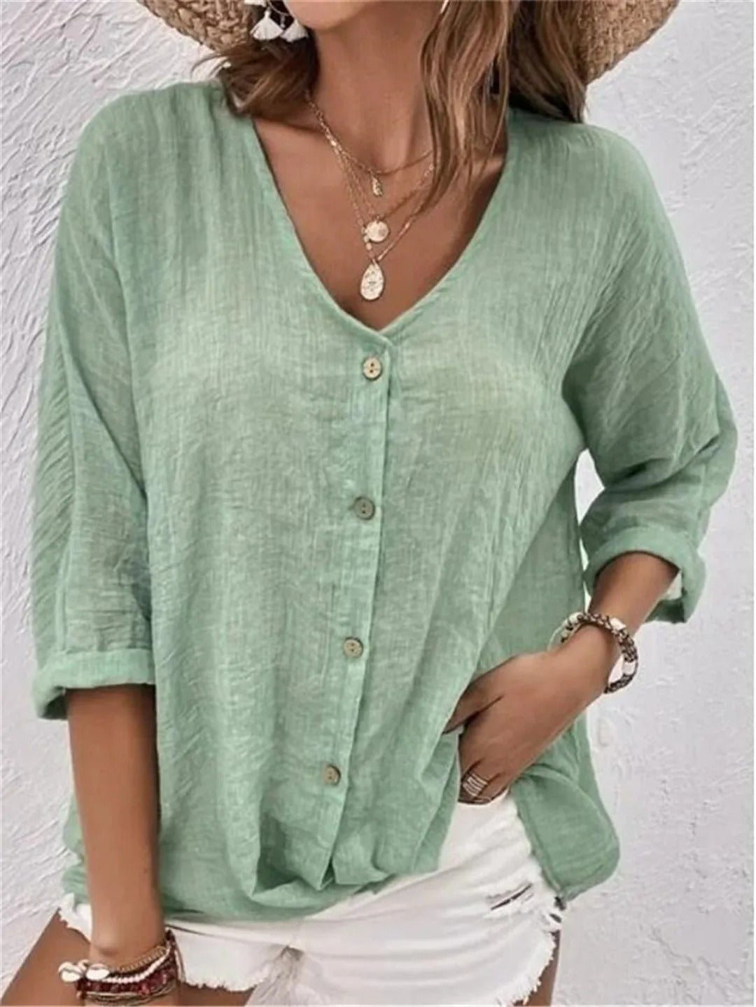 Blouse Élégante à Col V – Style Polyvalent & Confort Léger