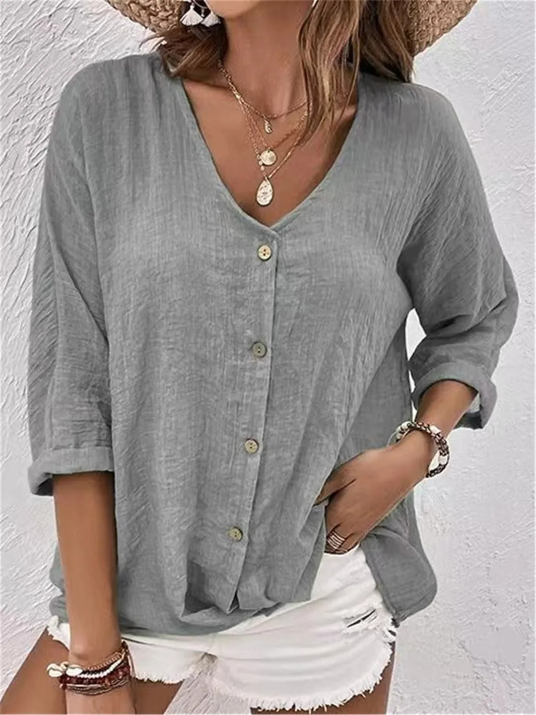 Blouse Élégante à Col V – Style Polyvalent & Confort Léger