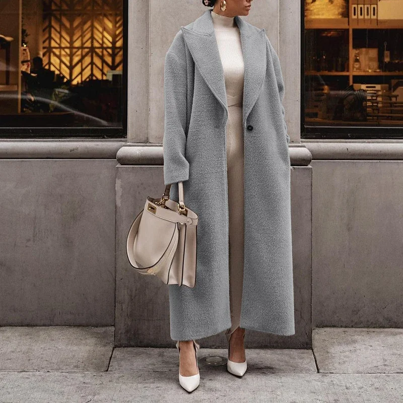 Gisélisse | Long Coat Femme Oversized en Mélange Laine, Large Revers pour Look Élégant