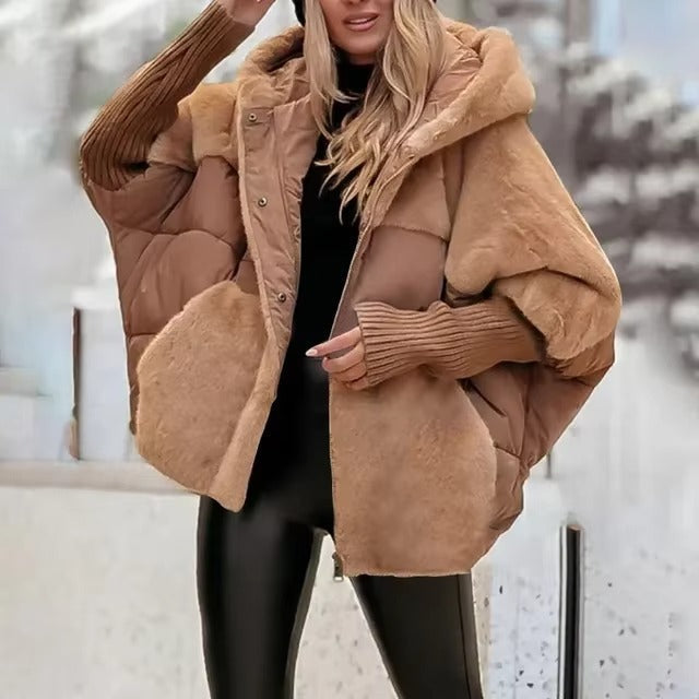 Magdélia | Veste Puffer Femme Oversized, Capuche & Bordures Côtelées, Matelassée