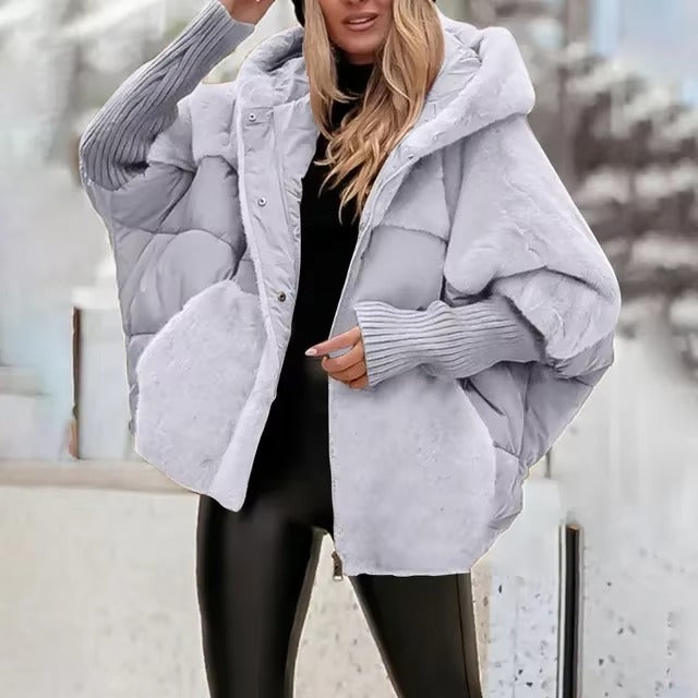 Magdélia | Veste Puffer Femme Oversized, Capuche & Bordures Côtelées, Matelassée