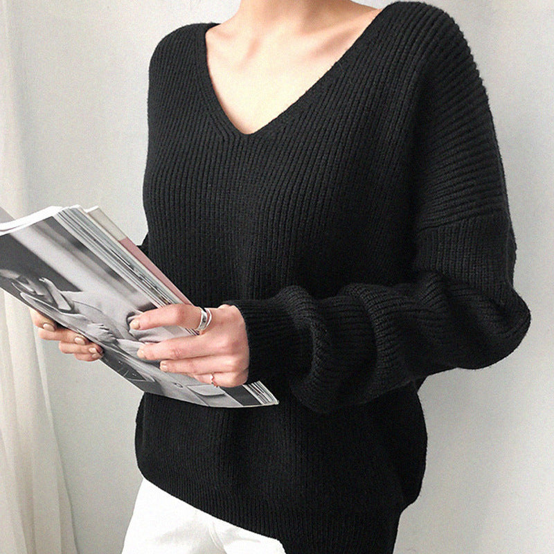 Delphina | Pull Femme Col V Côtelé Décontracté en Maille Douce