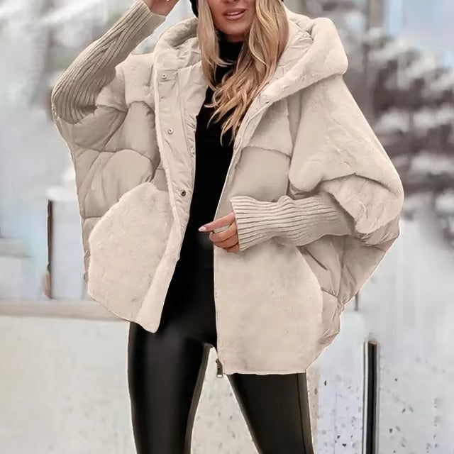 Magdélia | Veste Puffer Femme Oversized, Capuche & Bordures Côtelées, Matelassée