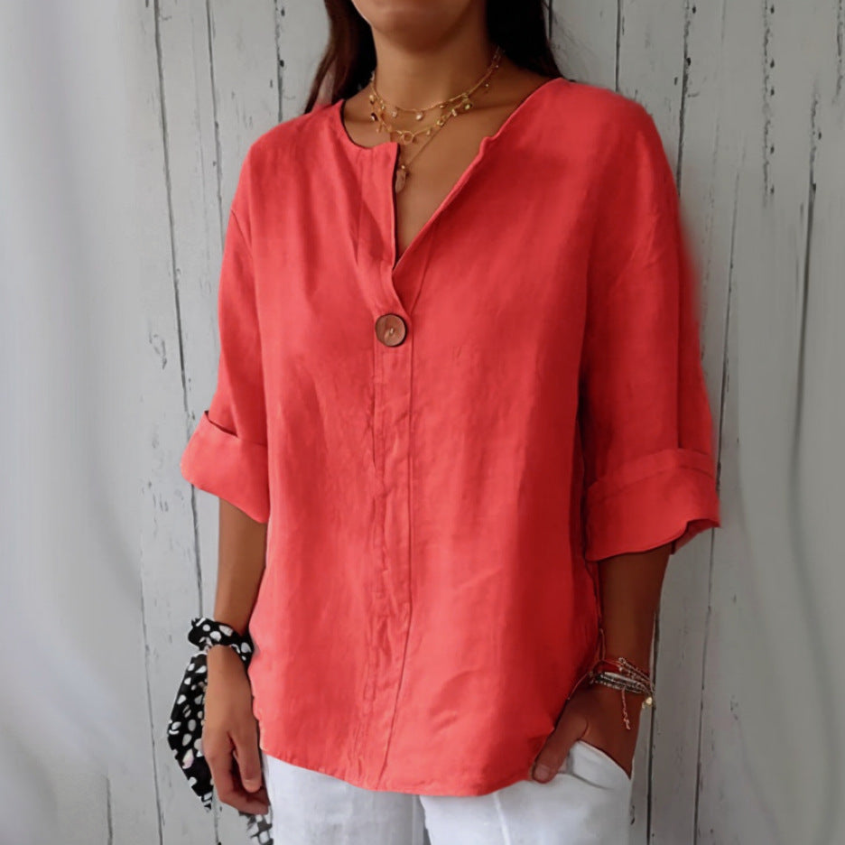 T-Shirt Femme à Col V avec Boutons – Style Décontracté pour le Quotidien