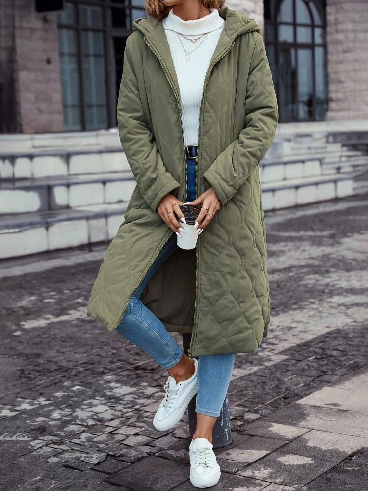 Isabeau | Manteau long femme léger matelassé avec capuche et zip