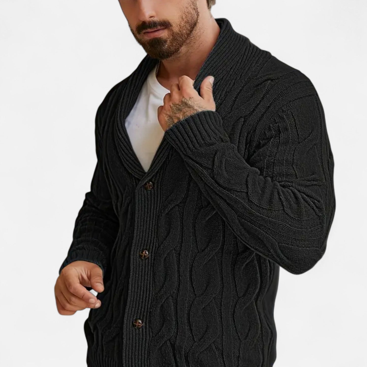 Geometric Knit Cardigan Homme | Gilet en Maille à Col Revers | Élégance Moderne & Confort d’Hiver