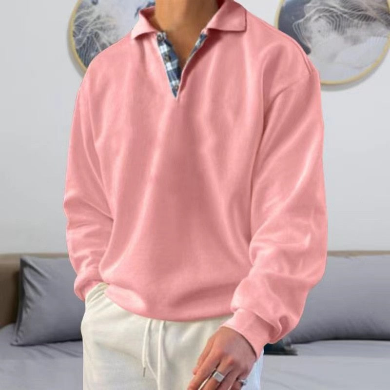 Bertrand | Sweatshirt Homme Uni à Col Revers Boutonné Coupe Ample Décontractée