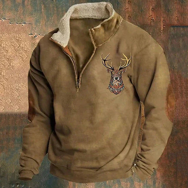 Sweat Hiver Homme | Polaire Douce avec Motif Cerf Brodé