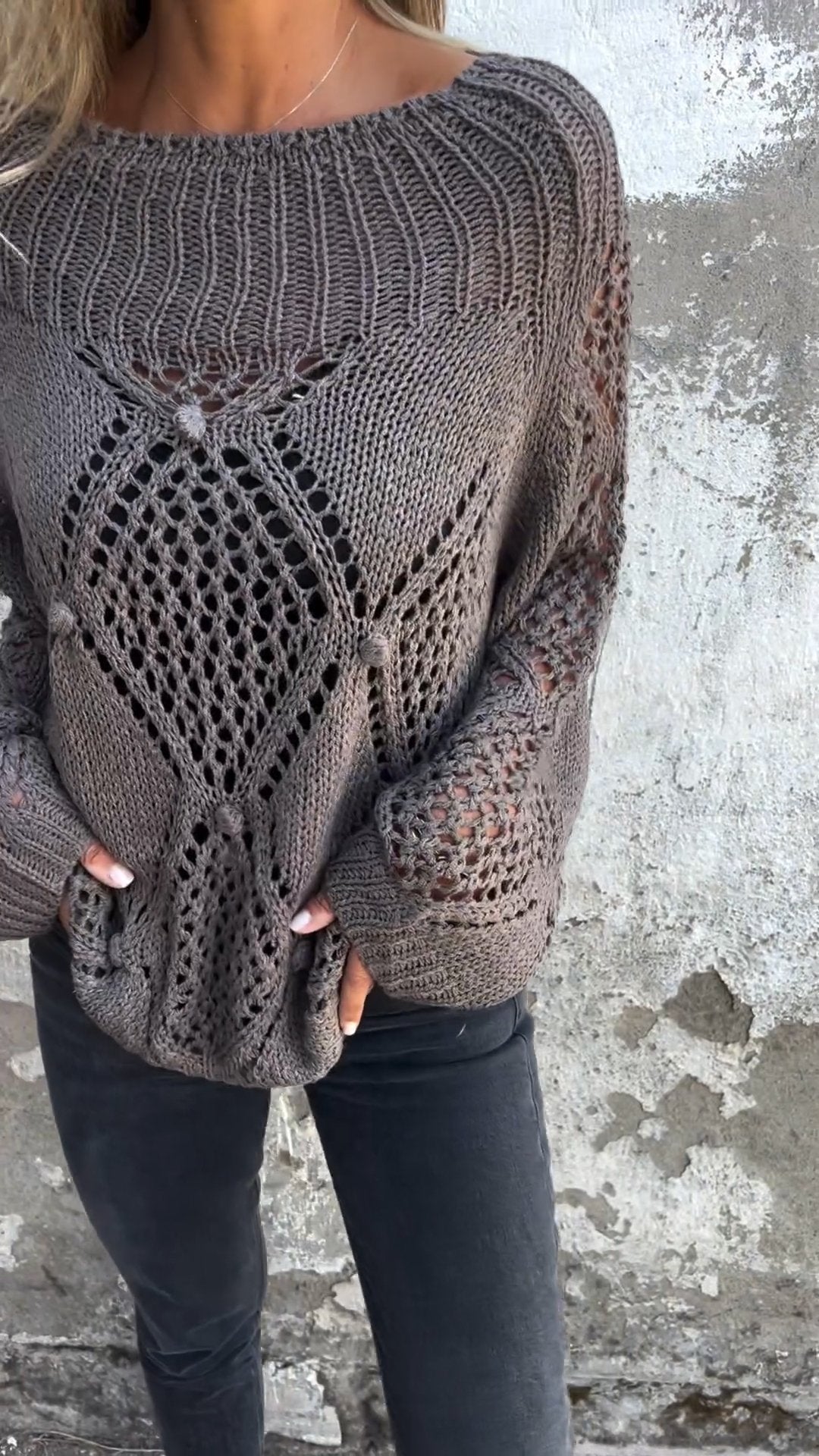 Eudora | Top Tricoté Femme à Manches Longues et Design Ajouré